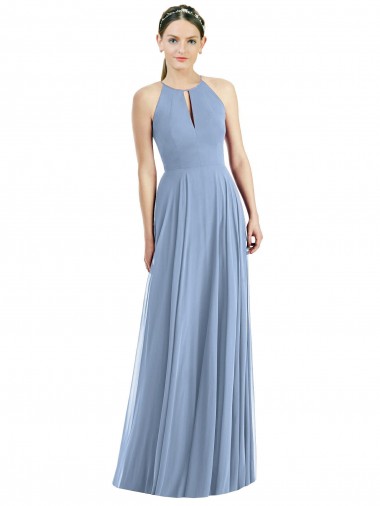 Keyhole Halter Chiffon Evening Dress / Bridesmaid Maxi Dress UK