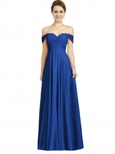 Off the Shoulder Draped Chiffon Bridesmaid Dress / Maxi Dress UK