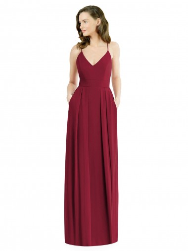 Pleated Skirt Chiffon Evening Dress / Bridesmaid Maxi Dress with Pockets UK