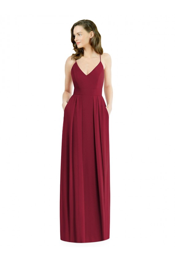 Pleated Skirt Chiffon Evening Dress / Bridesmaid Maxi Dress with Pockets UK