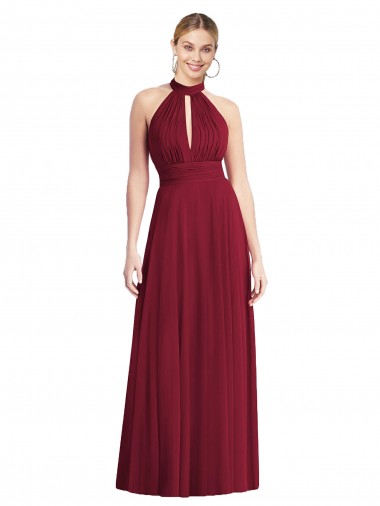 High-Neck Open Back Shirred Halter Maxi Dress UK