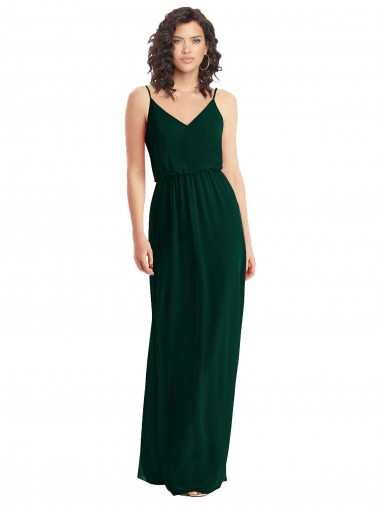 V-Neck Blouson Bodice Chiffon Evening Dress / Bridesmaid Maxi Dress UK