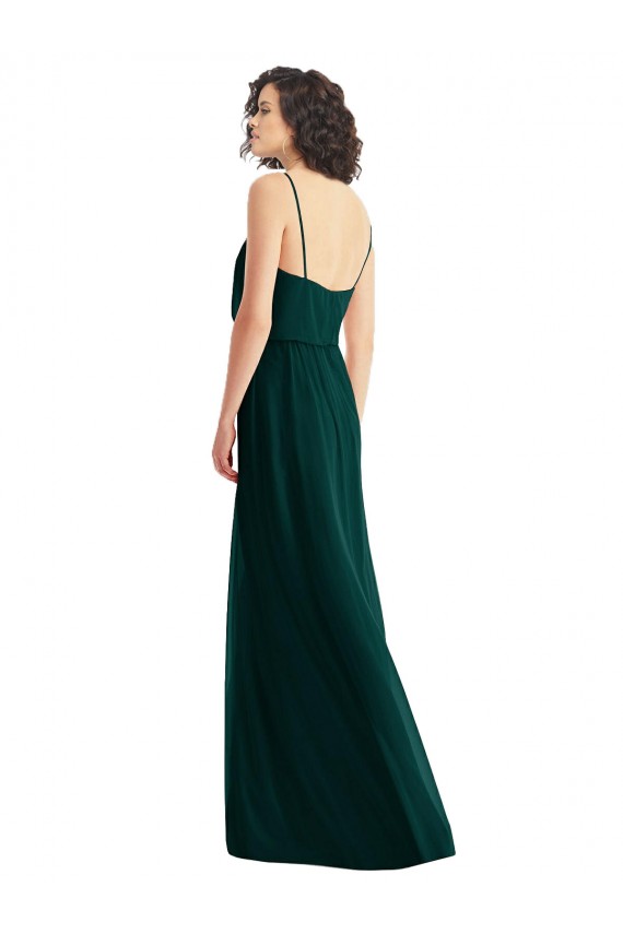 V-Neck Blouson Bodice Chiffon Evening Dress / Bridesmaid Maxi Dress UK
