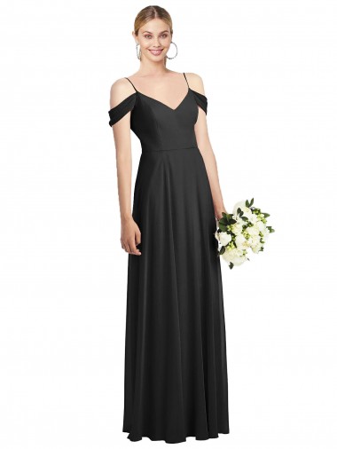 Cold Shoulder V-Back Chiffon Bridesmaid Dress / Maxi Dress UK