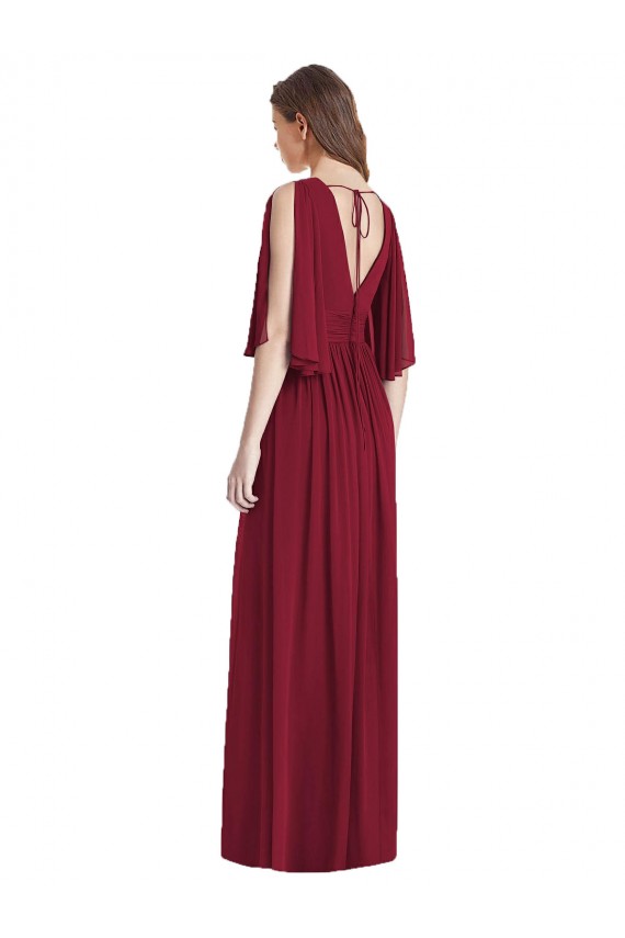 Split Sleeves Backless Chiffon Evening Dress / Bridesmaid Maxi Dress UK