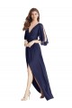 Split Sleeves Backless Chiffon Evening Dress / Bridesmaid Maxi Dress UK