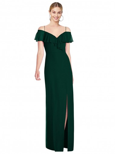 Ruffled Cold Shoulder Chiffon Evening Dress / Maxi Dress UK