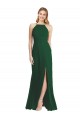 High-Neck Evening Dress / Bridesmaid Maxi Dress with Front Slit UK
