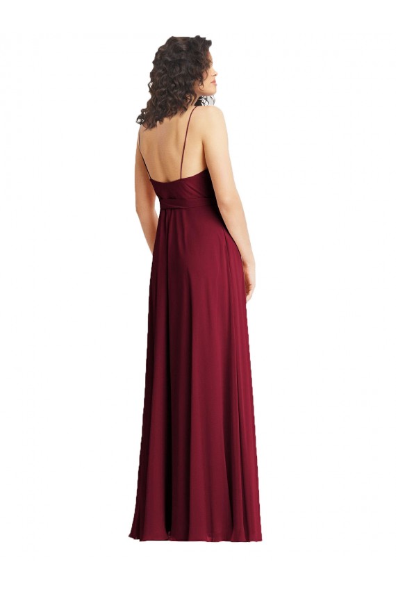 V-Neck Low Back Wrap Chiffon Formal Maxi Dress UK