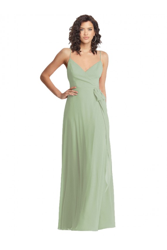 V-Neck Low Back Wrap Chiffon Formal Maxi Dress UK