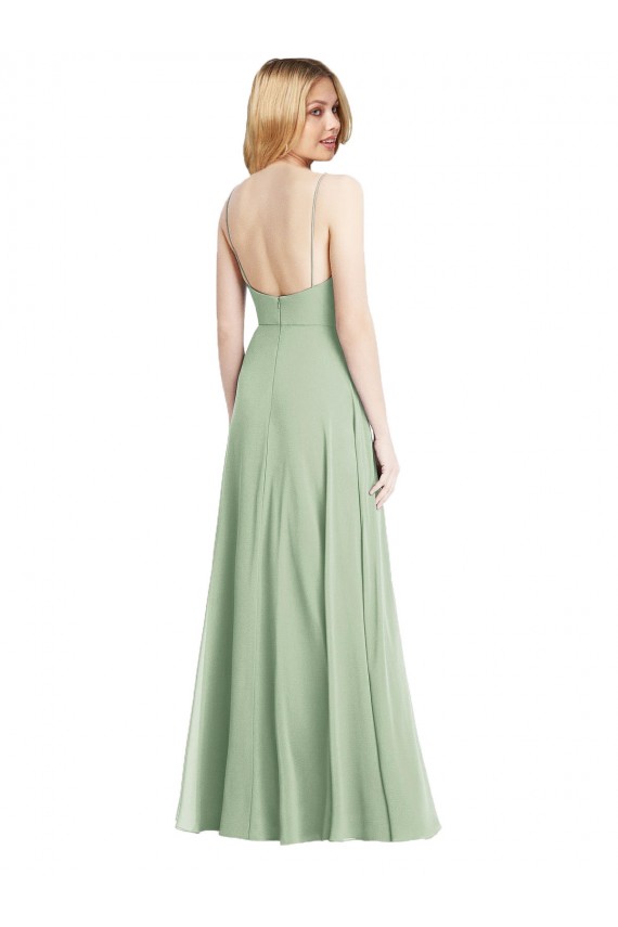 Sleek Spaghetti Straps Low Back Square Neck Chiffon Evening Dress / Maxi Dress UK