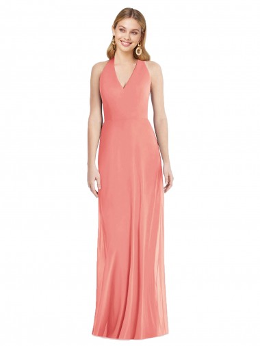 V-Neck Halter Chiffon Formal Evening Dress / Maxi Dress Open Back UK