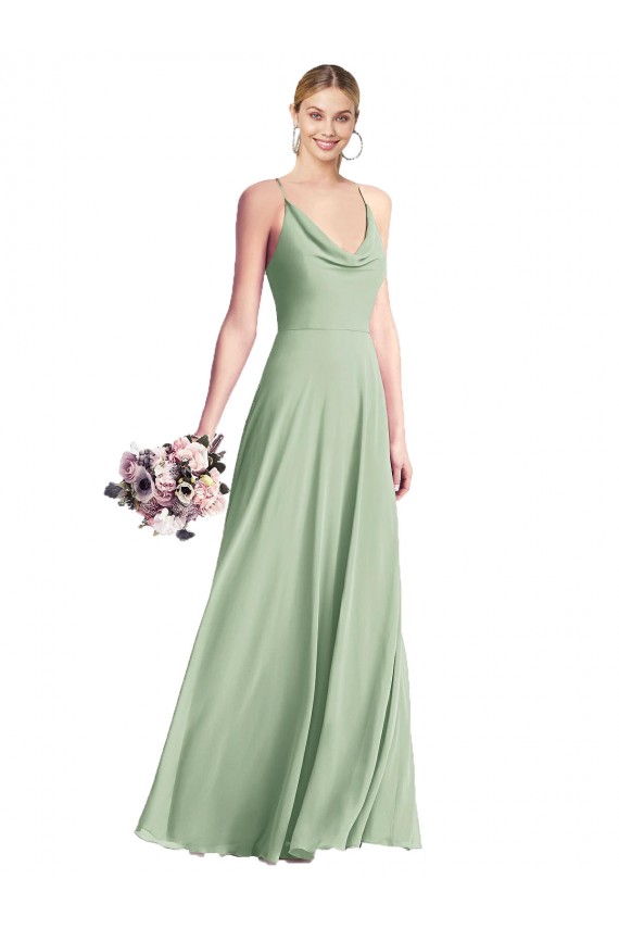 Cowl Neck Criss Cross Back Chiffon Bridesmaid Dress / Maxi Dress UK