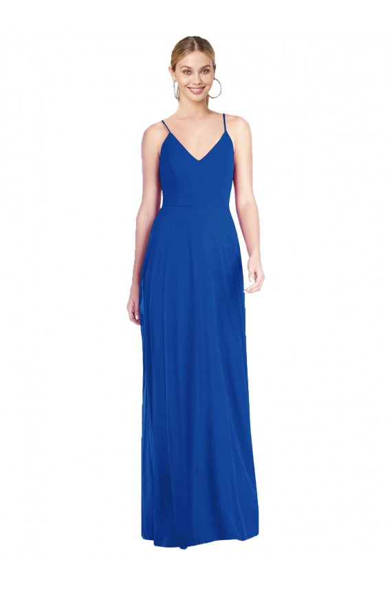 Criss Cross Back A-Line Chiffon Evening Dress / Bridesmaid Maxi Dress UK