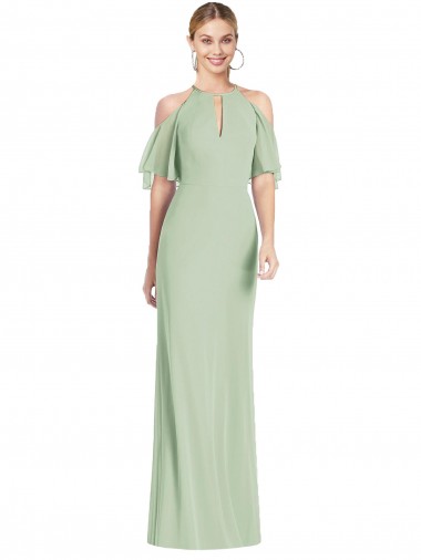 Ruffle Cold Shoulder Mermaid Chiffon Evening Dress / Maxi Dress UK