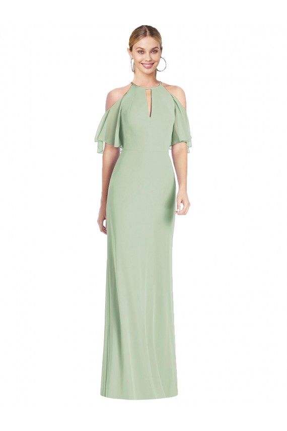 Ruffle Cold Shoulder Mermaid Chiffon Evening Dress / Maxi Dress UK
