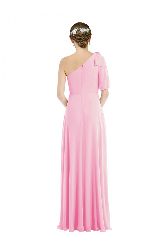 Bow One Shoulder Flounce Sleeve Evening Dress / Bridesmaid Maxi Dress UK