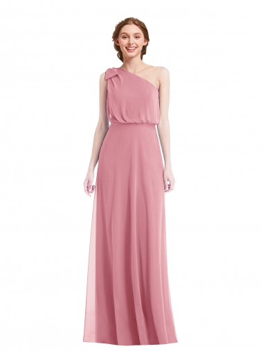 One Shoulder Bow Blouson Bodice Evening Dress / Bridesmaid Maxi Dress UK