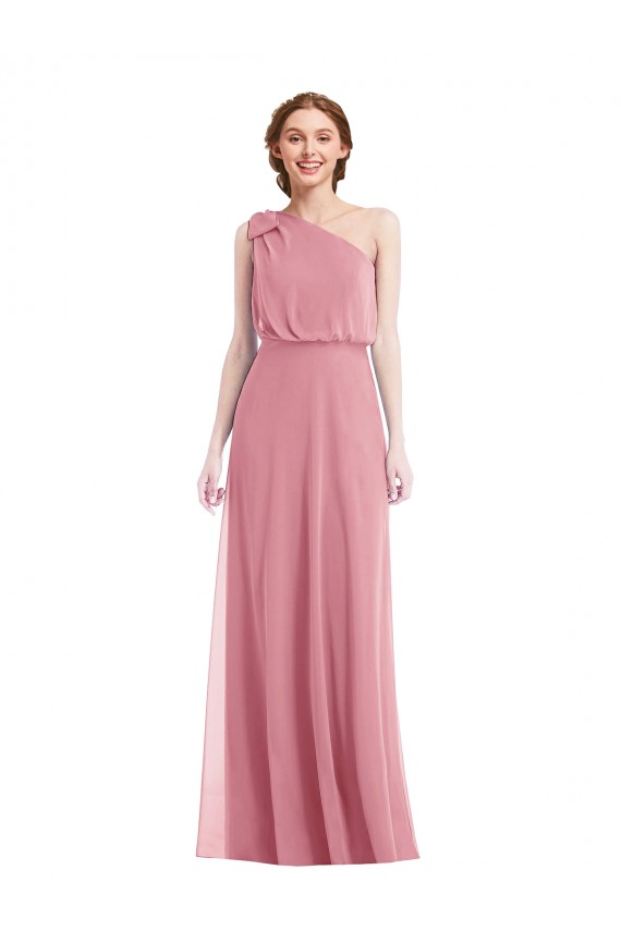 One Shoulder Bow Blouson Bodice Evening Dress / Bridesmaid Maxi Dress UK