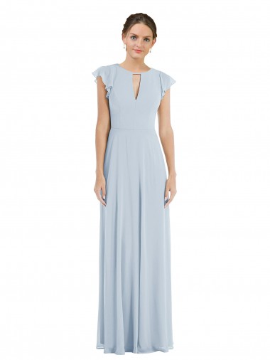 Flutter Sleeve V Keyhole Chiffon Formal Evening Dress / Maxi Dress UK