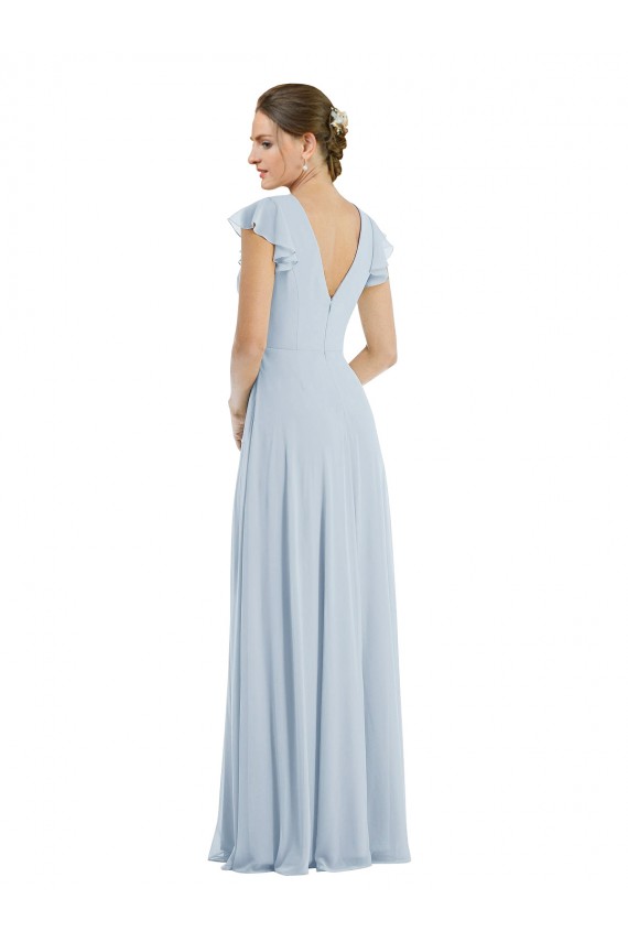 Flutter Sleeve V Keyhole Chiffon Formal Evening Dress / Maxi Dress UK