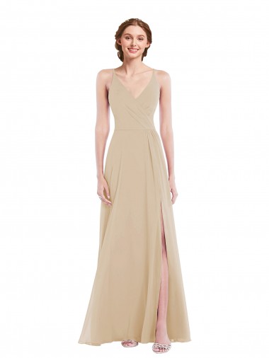 Faux Wrap Criss Cross Back Evening Dress / Bridesmaid Maxi Dress with Front Slit UK