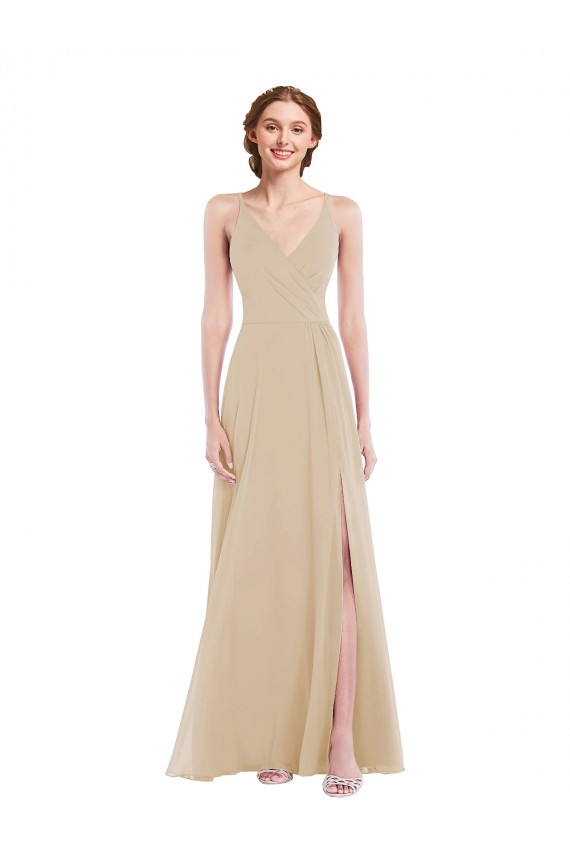 Faux Wrap Criss Cross Back Evening Dress / Bridesmaid Maxi Dress with Front Slit UK