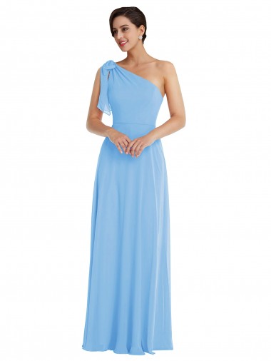 Draped One Shoulder Evening Dress / Bridesmaid Maxi Dress with Scarf Bow UK