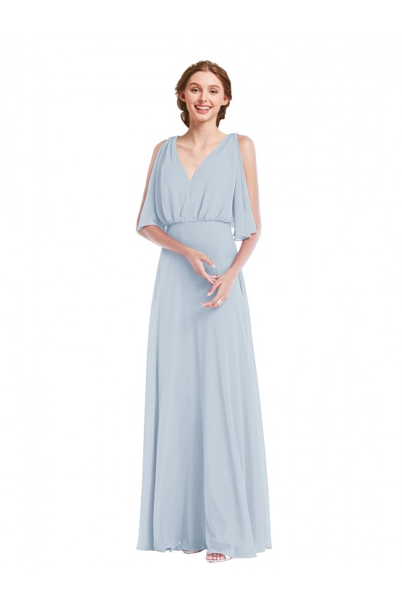 V-Neck Split Sleeves Blouson Bodice Evening Dress / Bridesmaid Maxi Dress UK