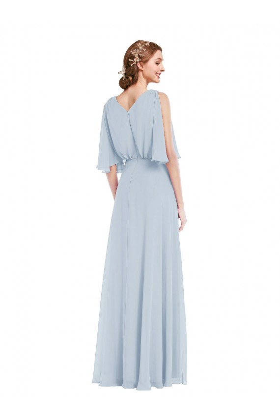 V-Neck Split Sleeves Blouson Bodice Evening Dress / Bridesmaid Maxi Dress UK