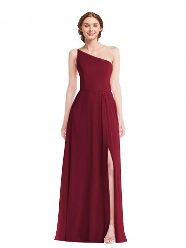 One Shoulder Chiffon Evening Dress / Bridesmaid Maxi Dress with Shirred Front Slit UK