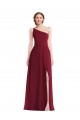 One Shoulder Chiffon Evening Dress / Bridesmaid Maxi Dress with Shirred Front Slit UK