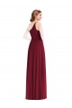 One Shoulder Chiffon Evening Dress / Bridesmaid Maxi Dress with Shirred Front Slit UK
