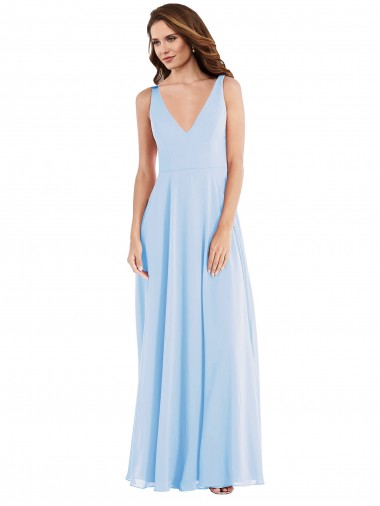 Deep V-Neck Chiffon Evening Dress / Bridesmaid Maxi Dress UK