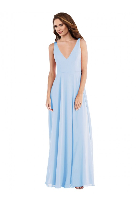 Deep V-Neck Chiffon Evening Dress / Bridesmaid Maxi Dress UK