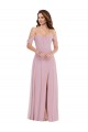 Off the Shoulder Draped Sleeve Evening Dress / Bridesmaid Maxi Dress with Front Slit UK