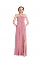 Draped Chiffon Grecian Column Maxi Dress with Front Slit UK