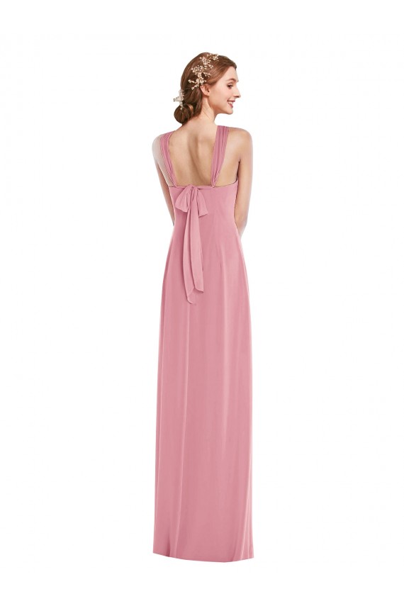 Draped Chiffon Grecian Column Maxi Dress with Front Slit UK