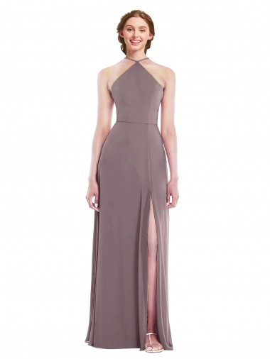 Diamond Halter Formal Evening Dress / Maxi Dress with Front Slit UK