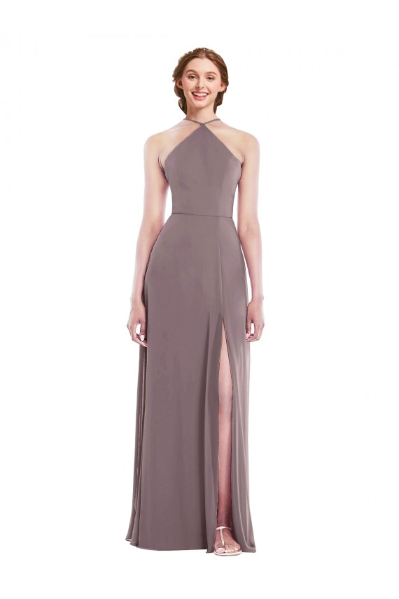 Diamond Halter Formal Evening Dress / Maxi Dress with Front Slit UK