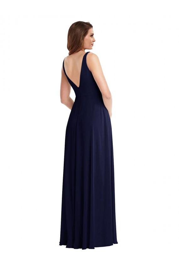 Deep V-Neck Chiffon Evening Dress / Bridesmaid Maxi Dress with Front Slit UK