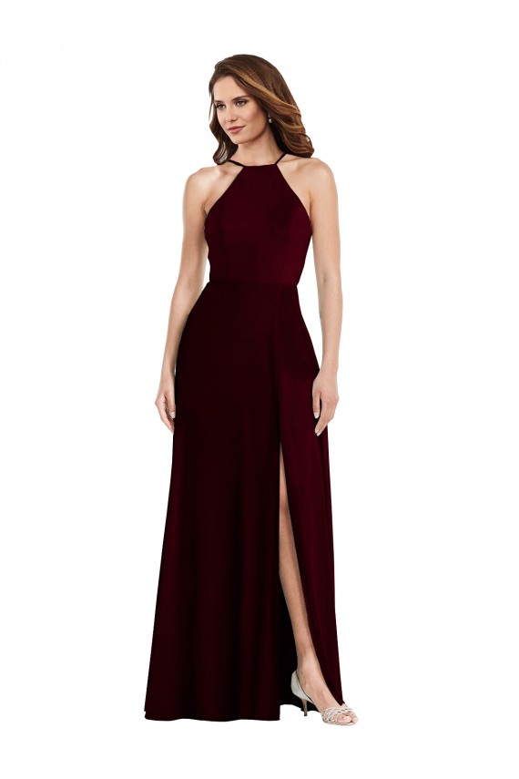 Halter Spaghetti Straps Evening Dress / Bridesmaid Maxi Dress with Front Slit UK
