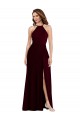 Halter Spaghetti Straps Evening Dress / Bridesmaid Maxi Dress with Front Slit UK