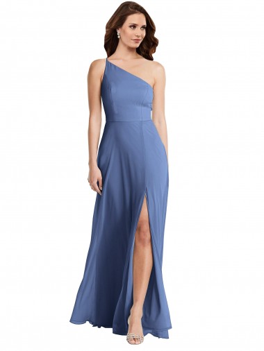 One Shoulder Full Length Formal Evening Dress / Maxi Dress with Flirty Slit UK