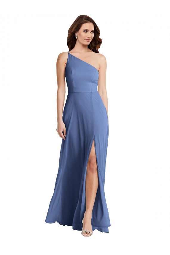 One Shoulder Full Length Formal Evening Dress / Maxi Dress with Flirty Slit UK