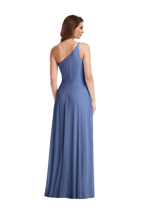 One Shoulder Full Length Formal Evening Dress / Maxi Dress with Flirty Slit UK