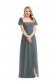 Puff Sleeves Chiffon Evening Dress / Bridesmaid Maxi Dress with Front Slit UK