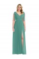 Plunge Neckline Bow Shoulder Chiffon Evening Dress / Bridesmaid Maxi Dress UK