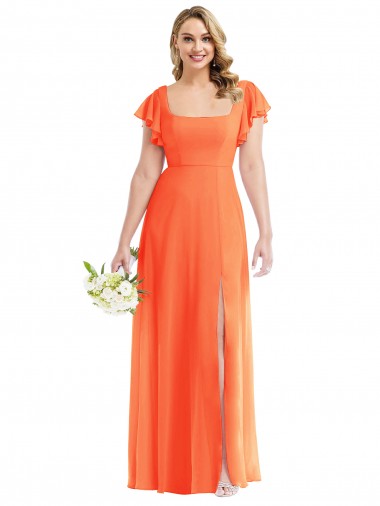 Flutter Sleeves Scoop Open Back Chiffon Bridesmaid Dress / Maxi Dress UK