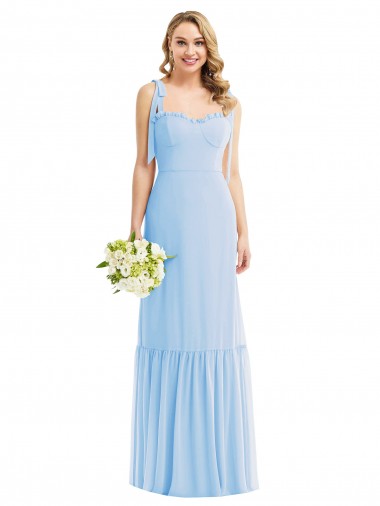 Tie Shoulder Bustier Bodice Ruffle Hem Bridesmaid Dress / Maxi Dress UK